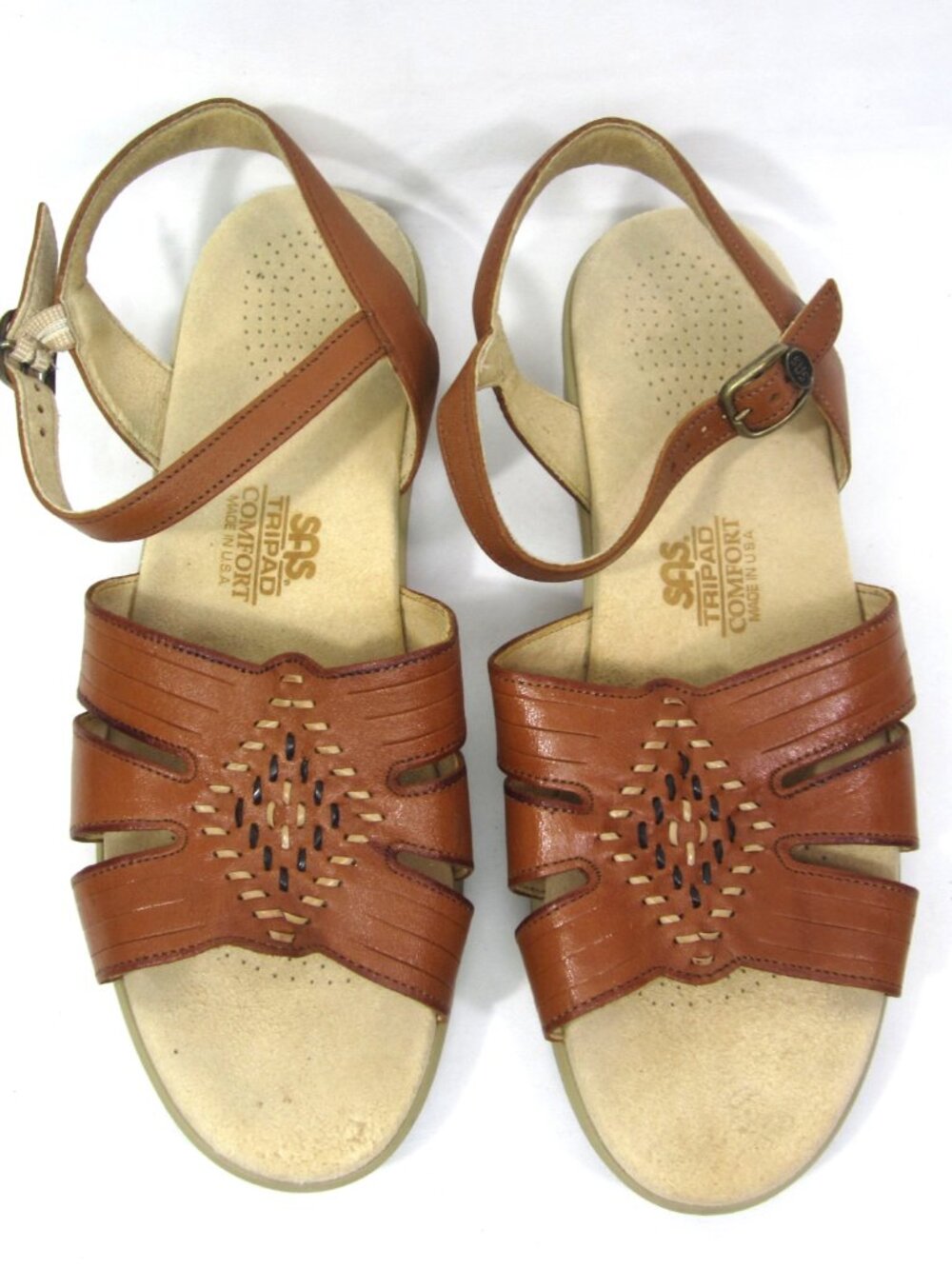 SAS Size 8.5N 8.5 Narrow Huarache Sandals Western Antique Tan Ankle Strap Brown